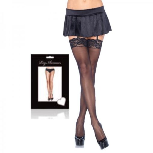 Nylon Sheer Thigh Highs Lace Top Plus Size Black