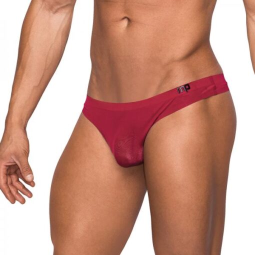 Male Power Seamless Sleek Thong Sheer Pouch Wine S M