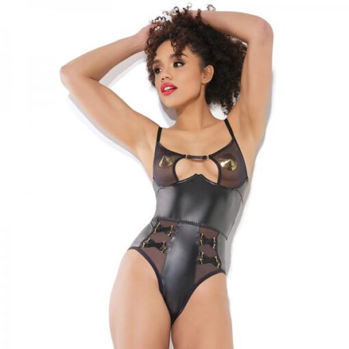 Sheer Crotchless Teddy Black Hanging