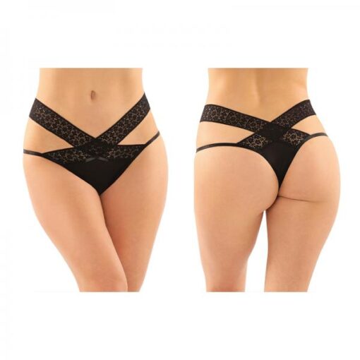 Daphne Microfiber Brazilian Cut Panty With Criss Cross Lace Waistband 6 Pack Black