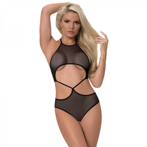 Magic Silk Forever Mesh Crotchless Underboob Teddy With Split Back Black S M