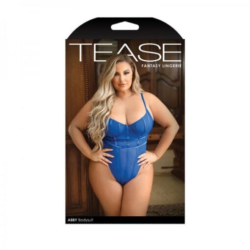 Tease Abby Bodysuit With Structured Elastic Detail Thong Cut Back And Snap Closure Cobalt Blue 1x 2