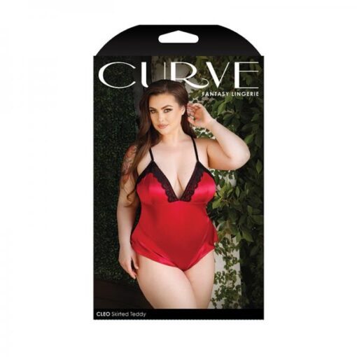 Curve Cleo Skirted Teddy With Lace Trim And Snap Closure Red