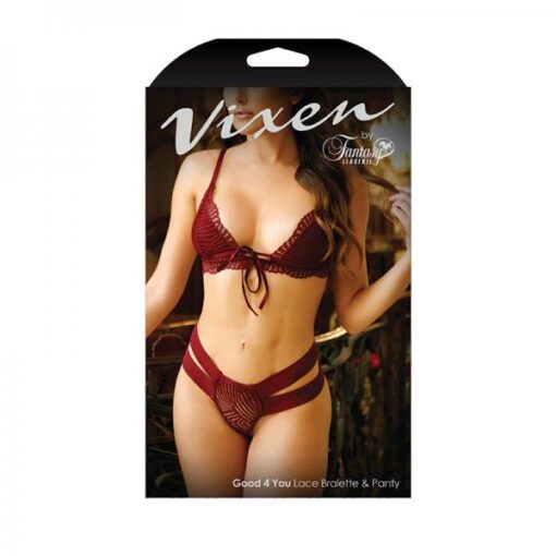 Vixen Good 4 You Lace Triangle Bralette Matching Panty With Double Strap Waistband Burgundy O S