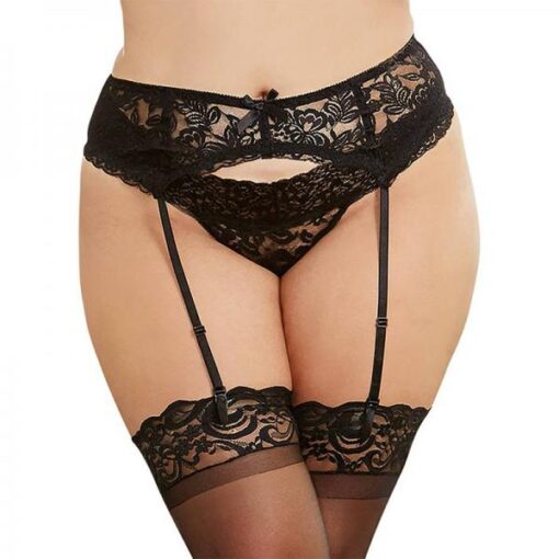 Dreamgirl Plus Size Sexy And Delicate Scalloped Lace Garter Belt Black Queen Hanging