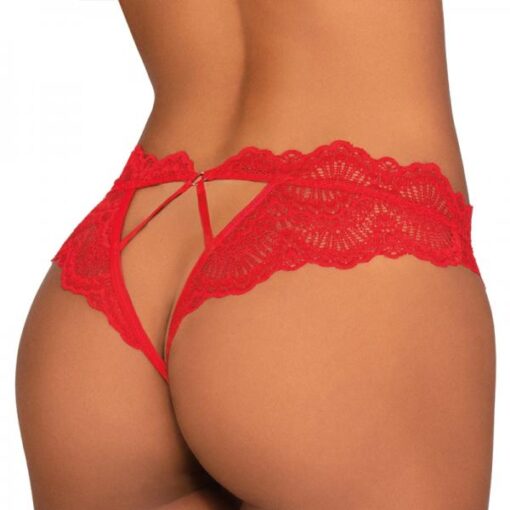 Dreamgirl Lace Tanga Open Crotch Panty And Elastic Open Back Detail Red M