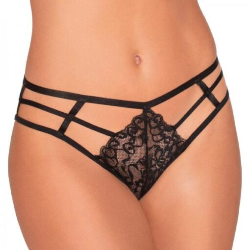 Dreamgirl Strappy Cheeky Panty With Center Front Lace Detail Black