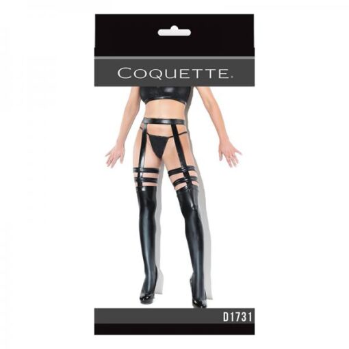 Coquette Thigh High Wetlook Stockings With Garters Black Osq