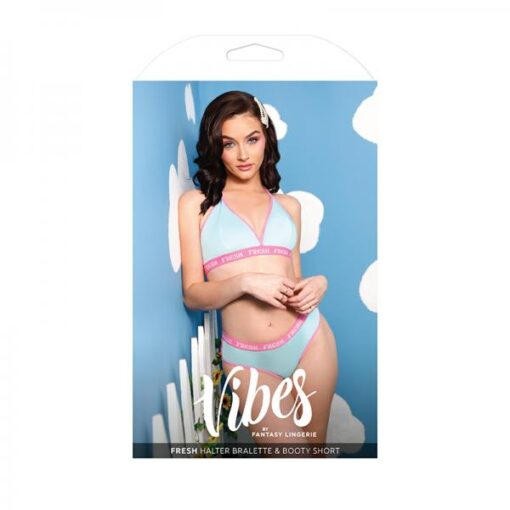 Vibes Fresh Halter Bralette Booty Short S M Light Blue