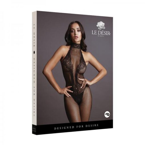 Shots Le Desir Fishnet Lace High Neck Bodystocking Black O S