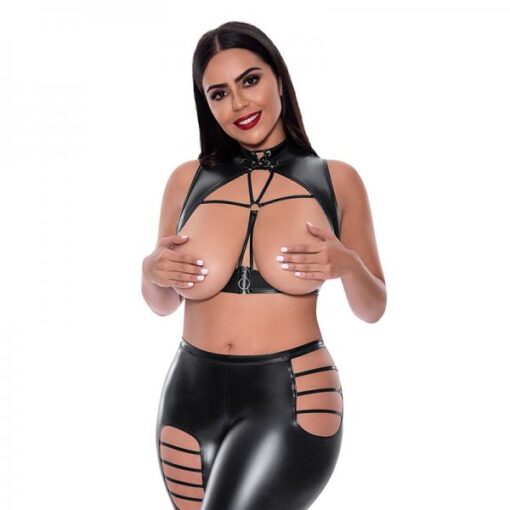 Magic Silk Liquid Onyx Open Vest Leggings Black Queen