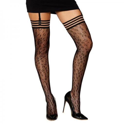 Dreamgirl Animal Print Fishnet Thigh High Stockings Black O S