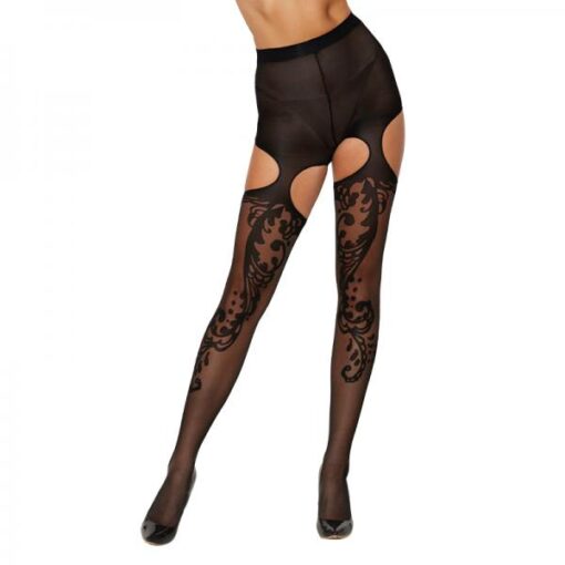 Dreamgirl Ornate Pattern Garter Pantyhose Black O S