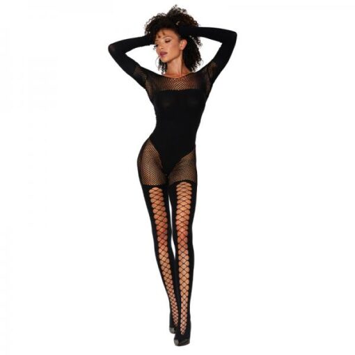 Dreamgirl Fishnet Teddy Bodystocking Black O S