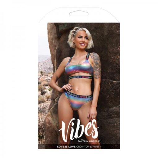 Fantasy Lingerie Vibes Love Is Love Underboob Cut Out Top Cheeky Panty Rainbow Holo S M