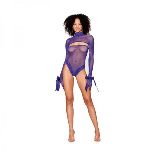 Dreamgirl Metallic Fishnet Seamless Teddy And Matching Shrug Restraint Violet O S