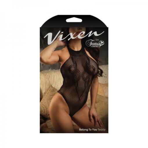 Fantasy Lingerie Vixen Belong To You Serpent Design Seamless Halter Teddy Black