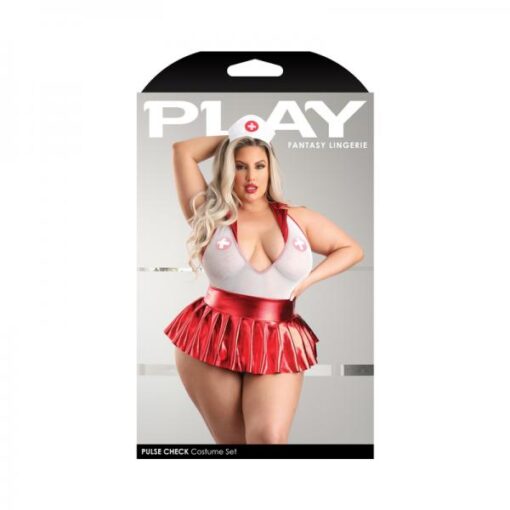 Fantasy Lingerie Play Pulse Check Collared Teddy With Open Back Pleated Skirt Medic Hat 1 Pair O