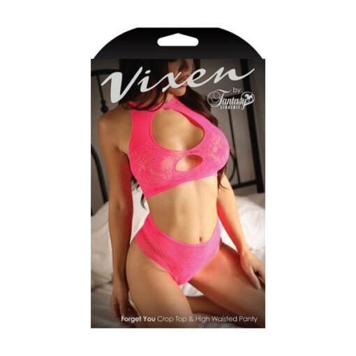 Fantasy Lingerie Vixen Forget You Seamless Lace Crop Top High Waisted Panty Pink