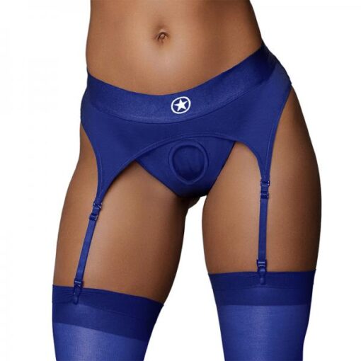 Ouch Vibrating Strap On Thong With Adjustable Garters Royal Blue