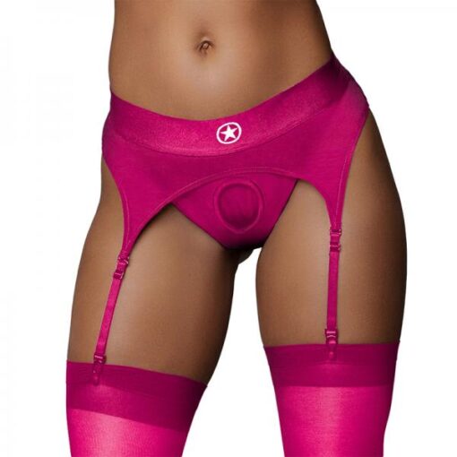 Ouch Vibrating Strap On Thong With Adjustable Garters Pink