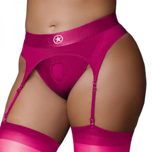 Ouch Vibrating Strap On Thong With Adjustable Garters Pink Xl Xxl