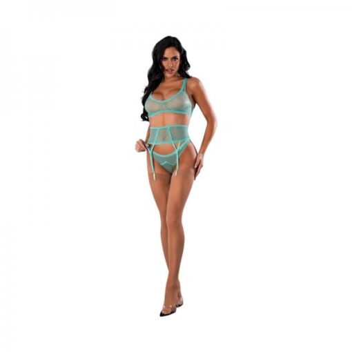 Magic Silk Soft Petals Bralette Waist Cincher And Panty Set Aqua