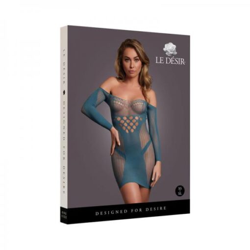 Le Desir Long Sleeved Net Mini Dress Ocean Deep