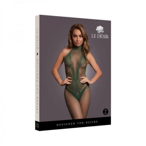 Le Desir Fishnet And Lace Bodystocking Midnight Green