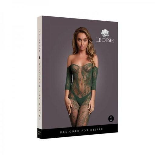 Le Desir Lace Long Sleeved Bodystocking Midnight Green