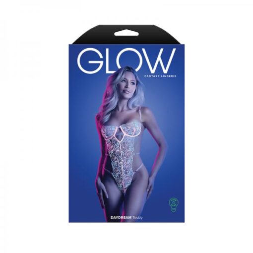 Fantasy Lingerie Glow Daydream Strappy Glow In The Dark Embroidered Mesh Teddy