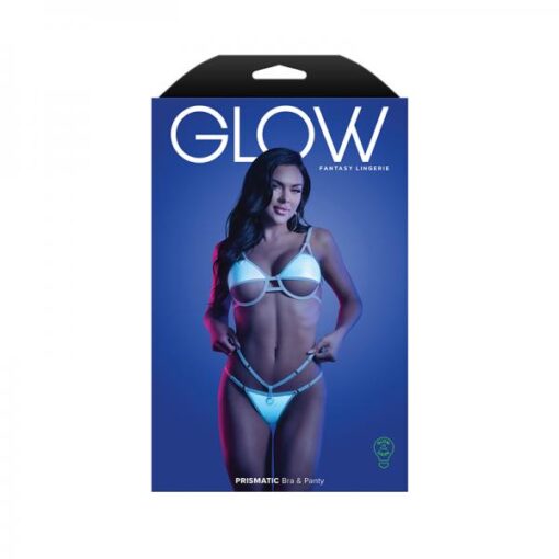 Fantasy Lingerie Glow Prismatic Iridescent Glow In The Dark Cut Out Cup Bra Cage Panty