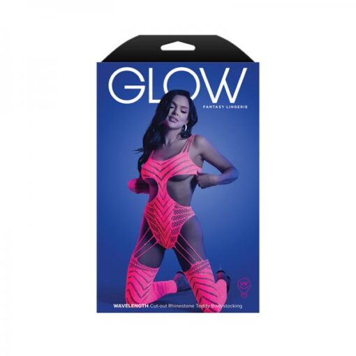 Fantasy Lingerie Glow Wavelength Uv Reactive Rhinestone Fishnet Cut Out Teddy Bodystocking O S