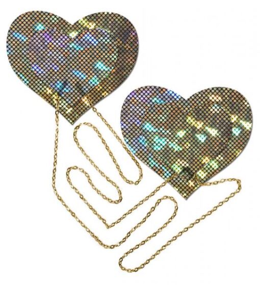 Gold Shattered Disco Ball Heart With Gold Chains Pasties