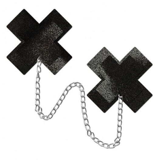 Pastease Chains Liquid Black X Cross W Chunky Silver Chain Nipple Pasties